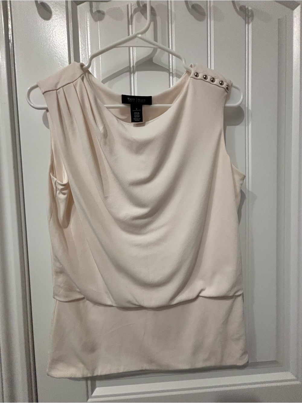White House Black Market Cream Draped Blouson Top